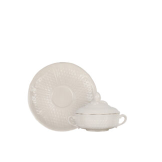 [:en]Gien Pont Aux Choux White Covered Bouillon Bowl With Lugs 200 ML[:ka]ფიალა თავსახურით და ლამბაქით 200 მლ Pont Aux Choux White Gien[:]